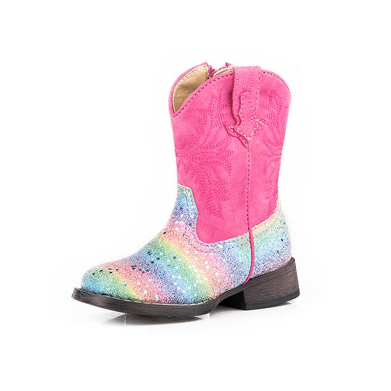 Roper Girl's Multi Rainbow Glitter Square Toe Boots