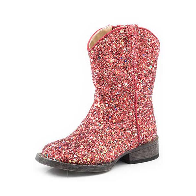 Roper Girl's Red Glitter Square Toe Boots