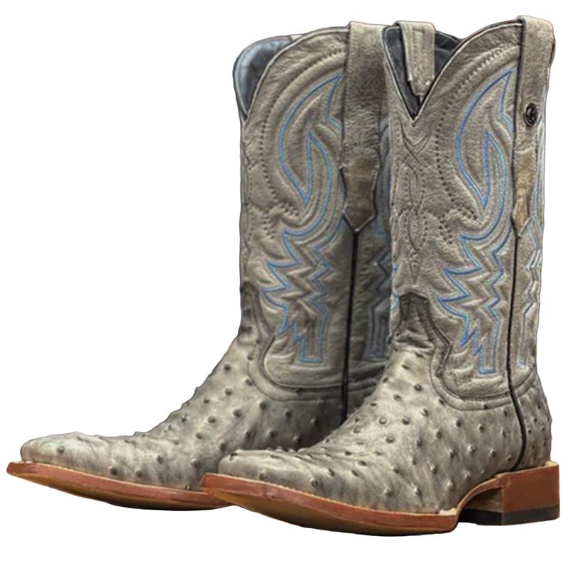 Tanner Mark Grey and Black Ostrich Square Toe