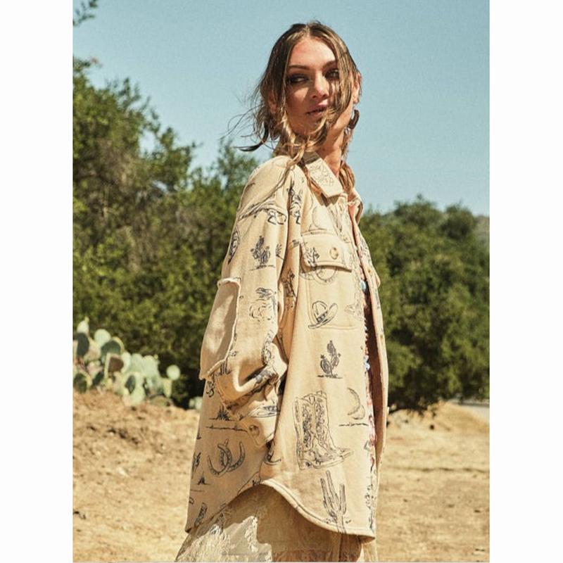 Taupe Western Print Shacket