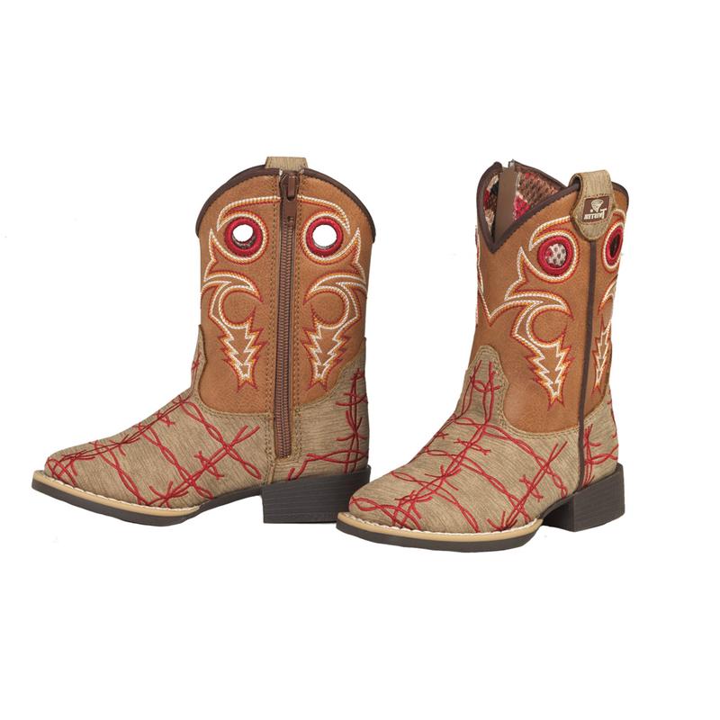 Twister Brown Boots with Red Barbwire Square Toe