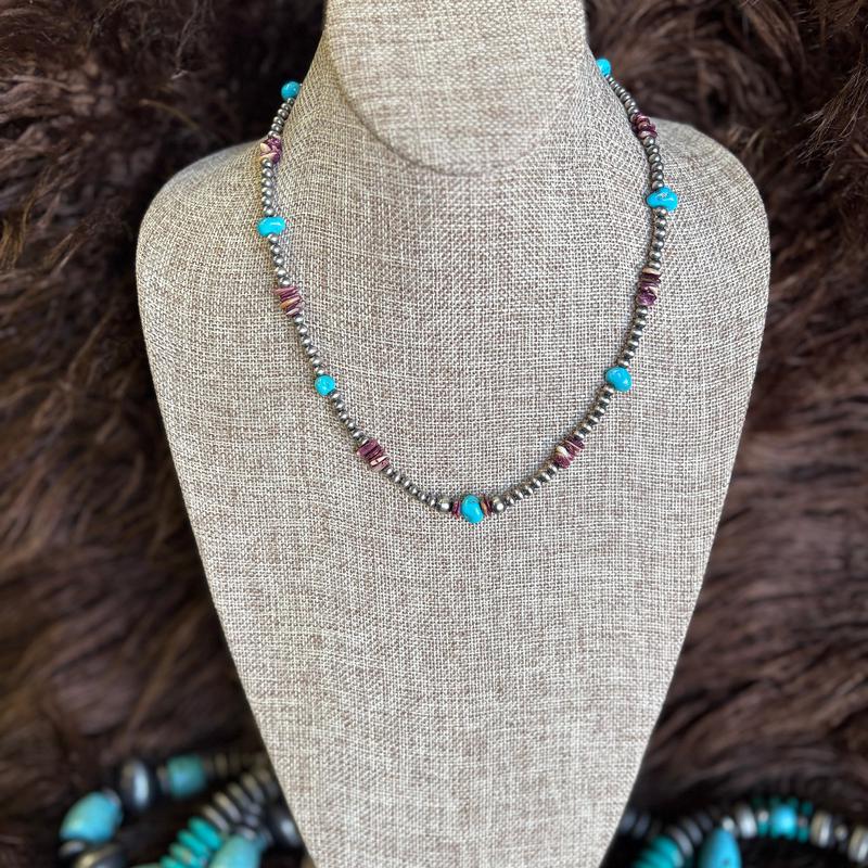 "Chelly" Turquoise and Purple Mojave Necklace