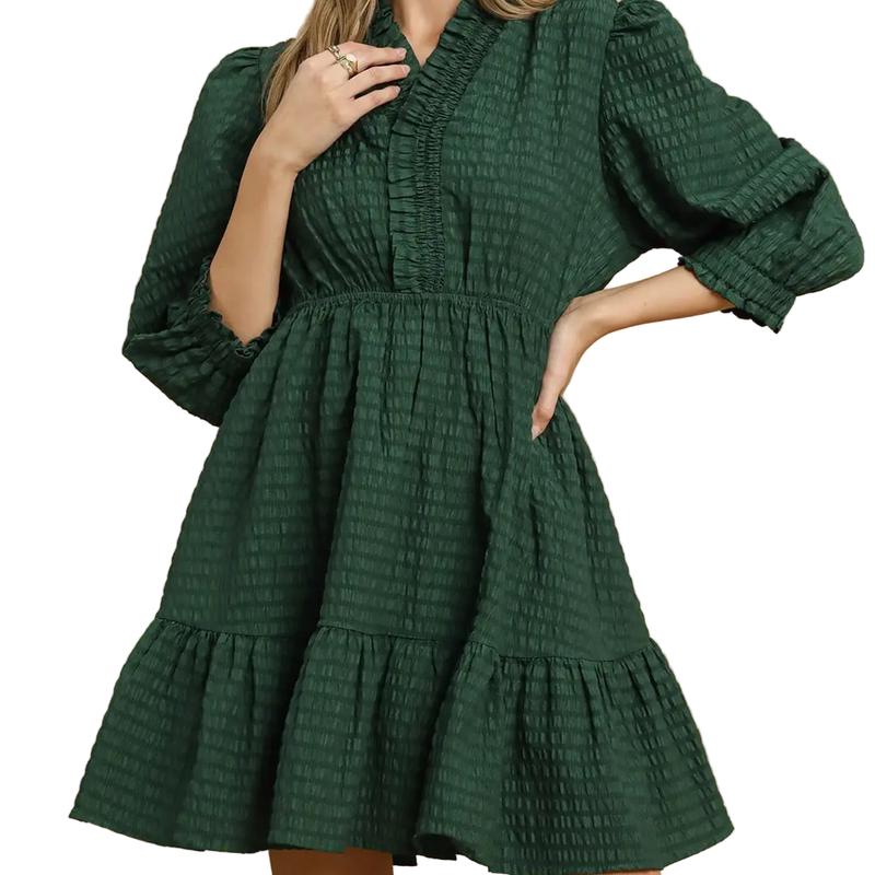 Palm Green Waffle Textured Dress