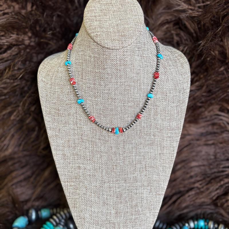 "Payton" Coral & Turquoise Beaded Necklace